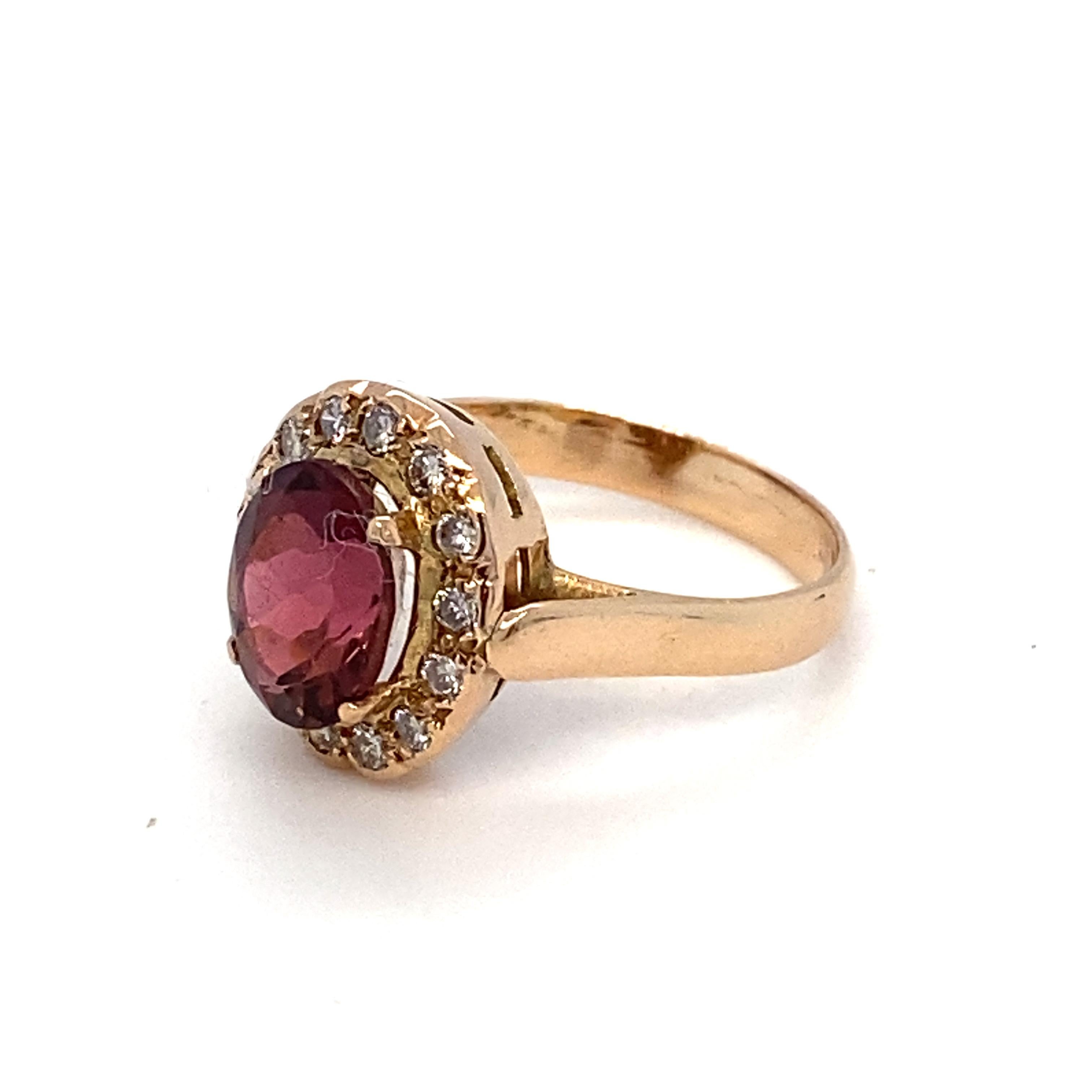 Tourmaline Diamond Gold Halo Ring For Sale 8