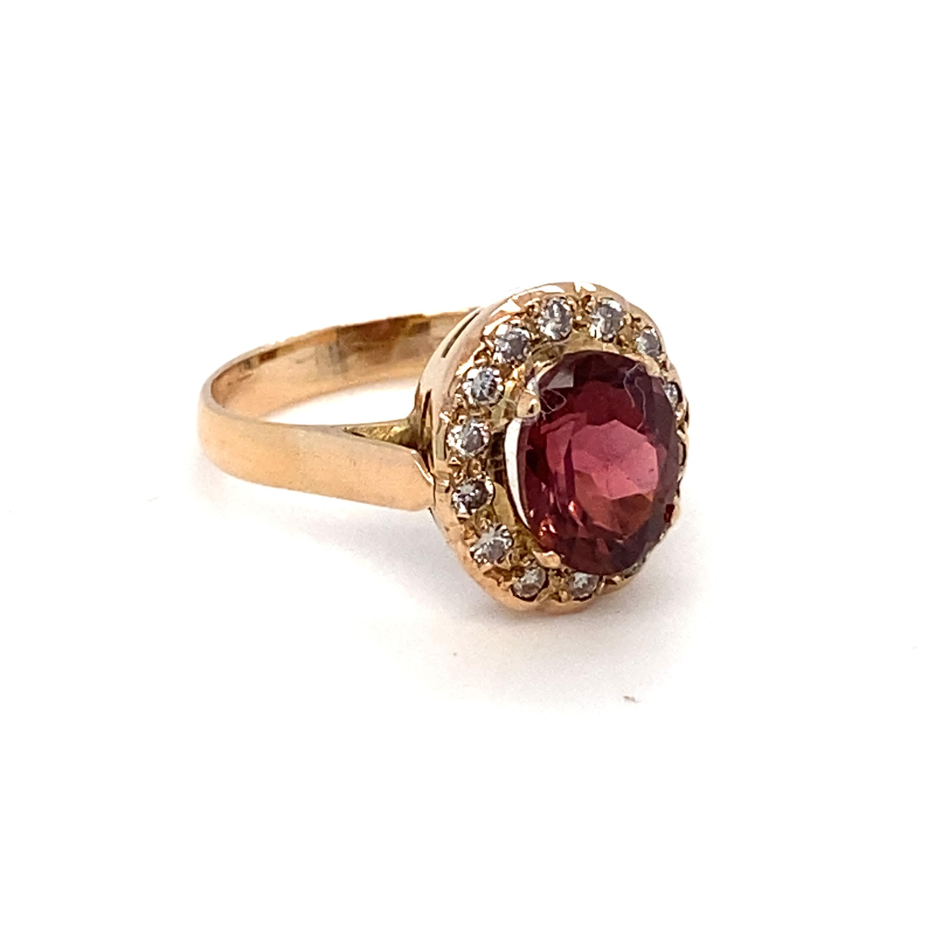 Tourmaline Diamond Gold Halo Ring In New Condition For Sale In Trumbull, CT