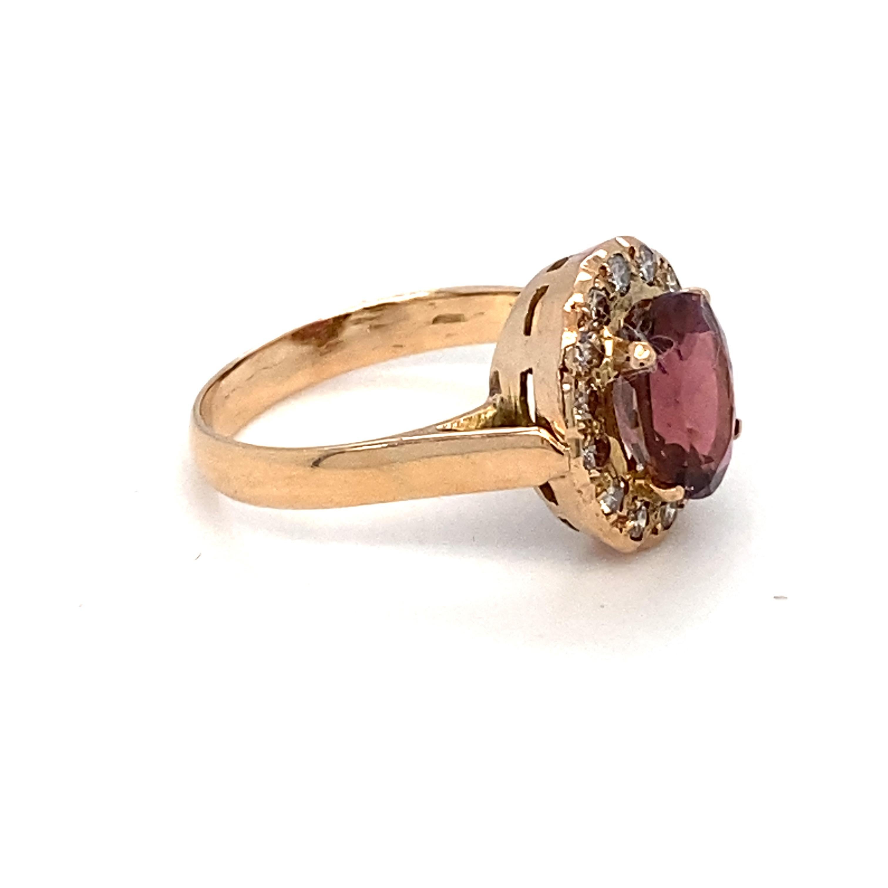Tourmaline Diamond Gold Halo Ring For Sale 1