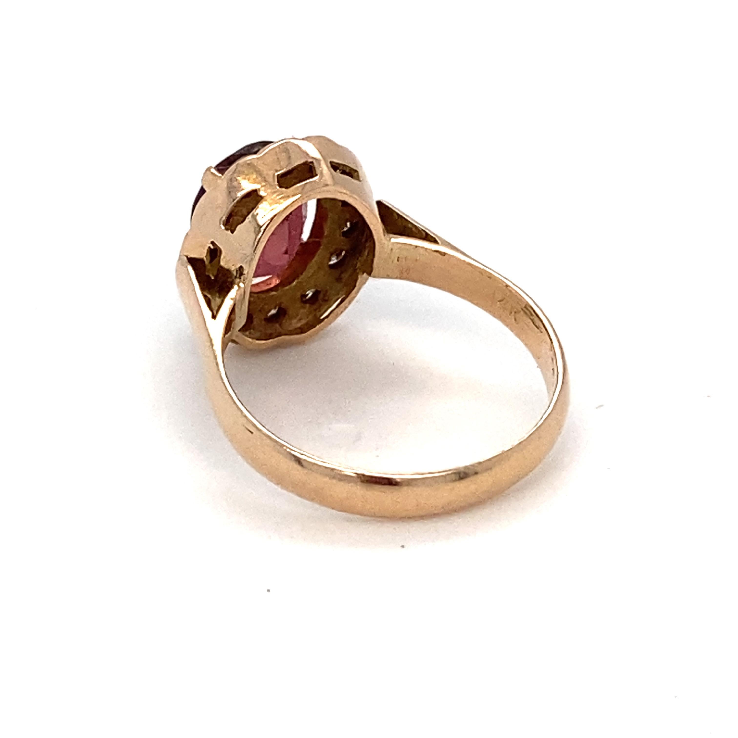 Tourmaline Diamond Gold Halo Ring For Sale 2