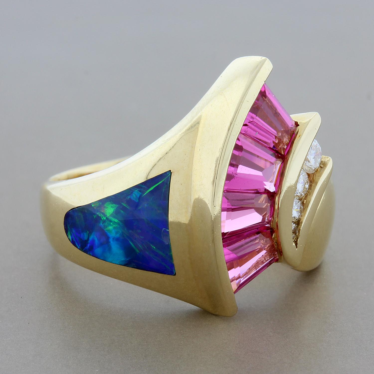 pink tourmaline and opal ring
