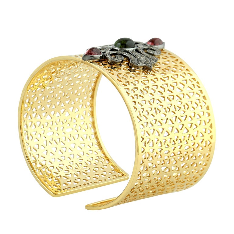 Tourmaline Diamond Jali Statement Cuff For Sale at 1stDibs