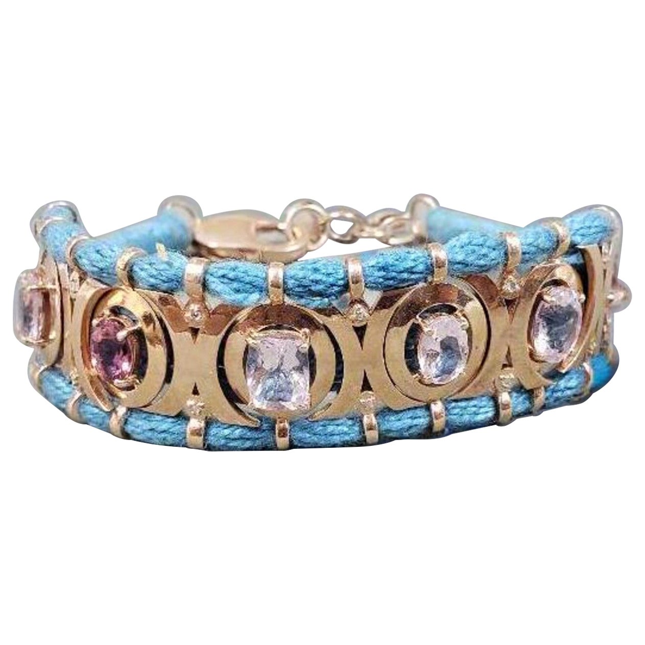 Tourmaline Diamond & Morganite Silver Bracelet For Sale