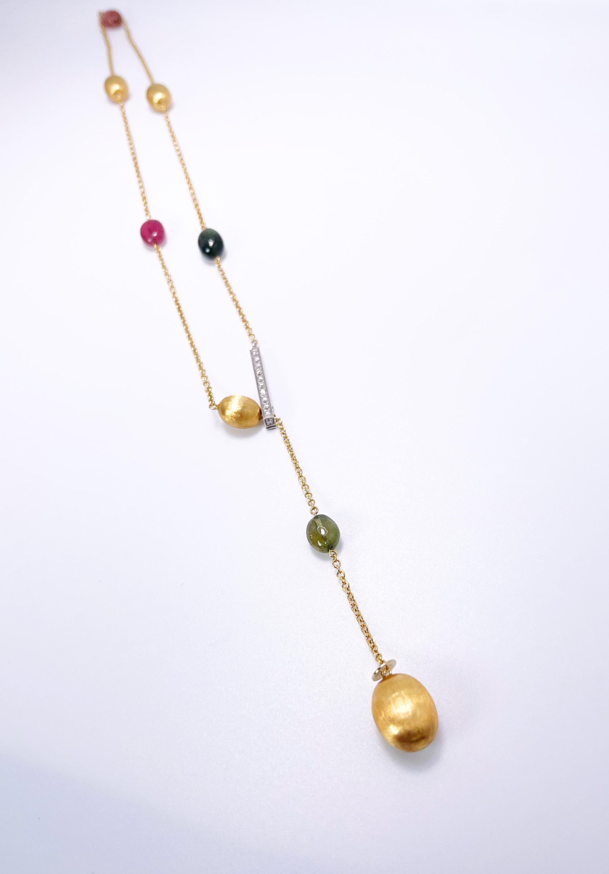 Contemporary Tourmaline & Diamond Necklace 18kt Yellow Gold Nanis Rare Find! For Sale