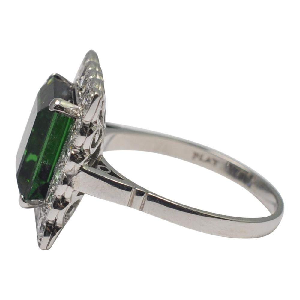 Emerald Cut Tourmaline Diamond Platinum Cocktail Ring For Sale