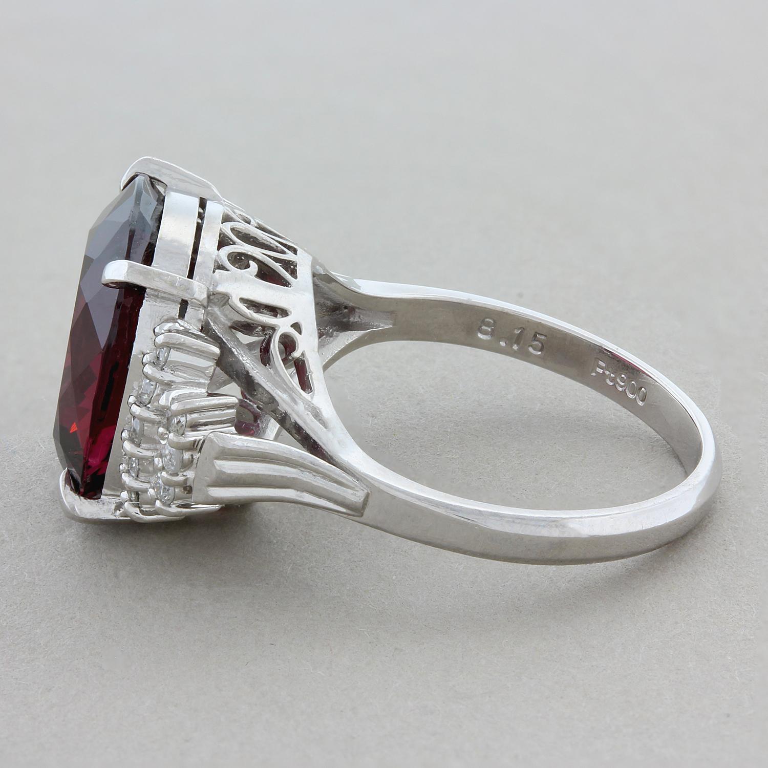 Cushion Cut Garnet Diamond Platinum Ring