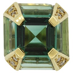 Tourmaline Diamond Pyramid Gold Domed Ring