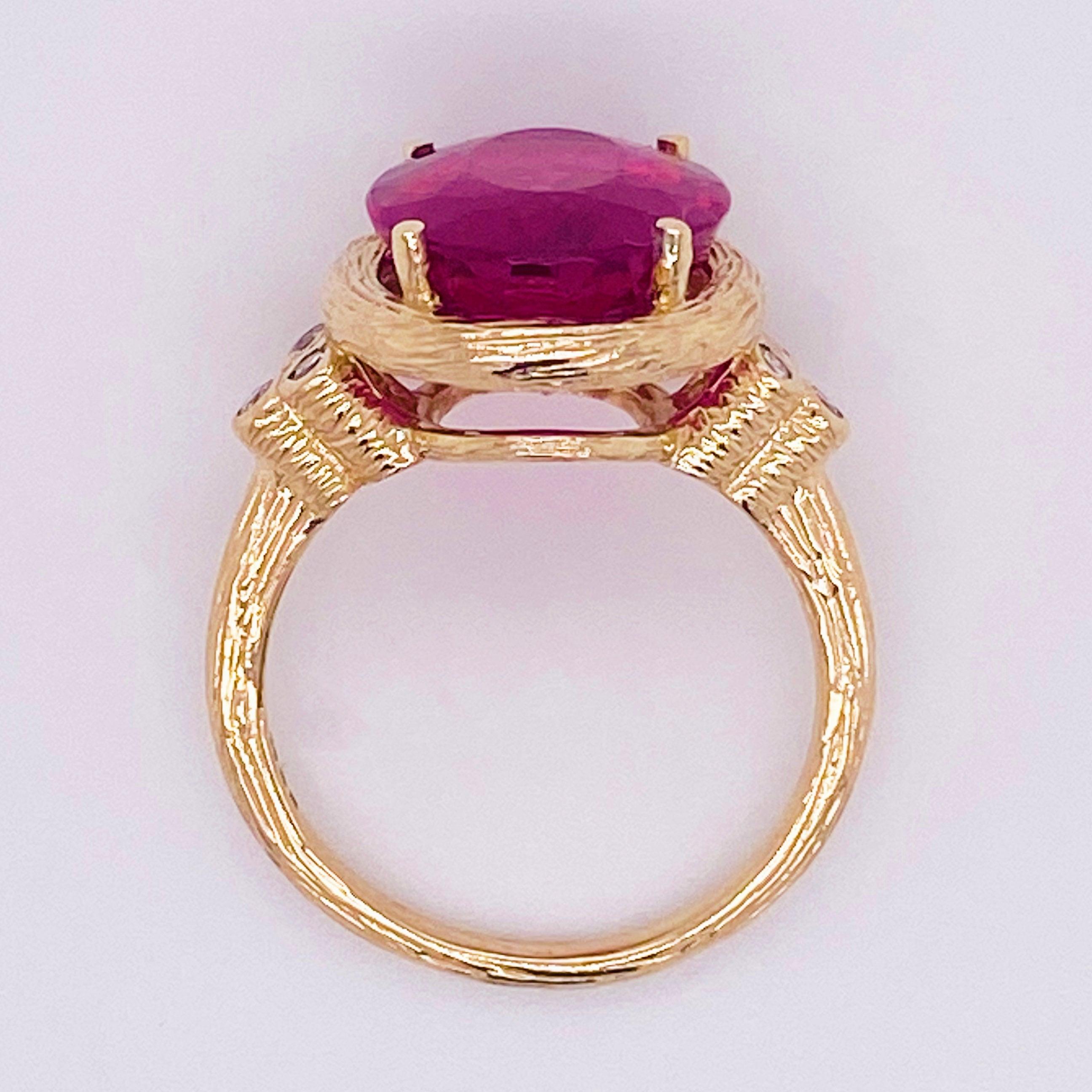 Tourmaline Diamond Ring, 14 Karat Yellow Gold, Pink, Rubellite, Statement 5