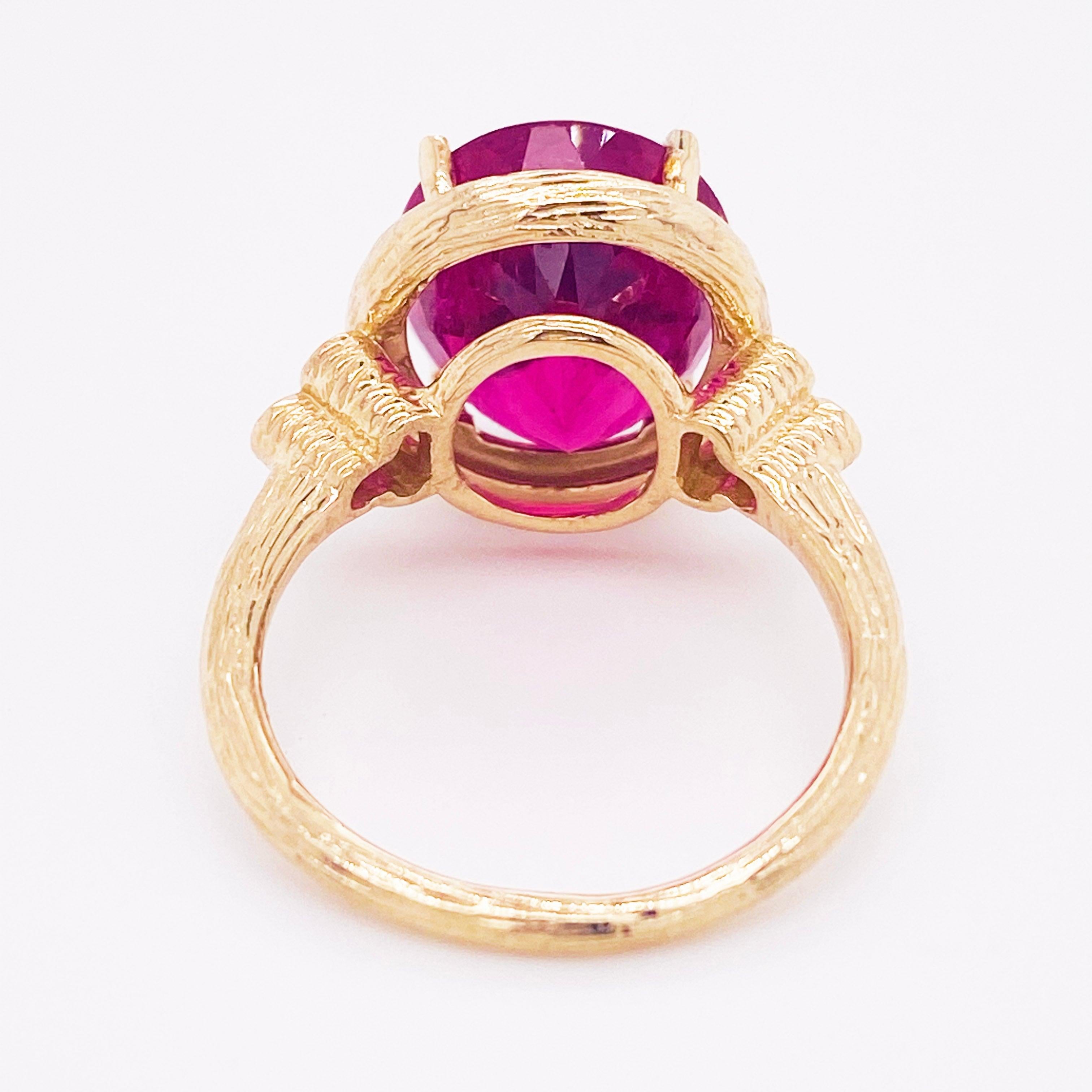 Tourmaline Diamond Ring, 14 Karat Yellow Gold, Pink, Rubellite, Statement 6