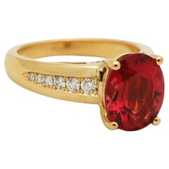 Tourmaline Diamond Ring 18KT yellow gold Cocktail ring deep pink gemstone