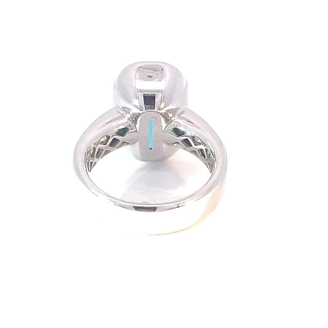 Anello con tormalina e diamanti in oro bianco 750 blu neon Tiffany Blue Afghanistan 8 ct in vendita 5