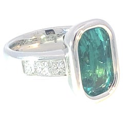 Tourmaline Diamond Ring 750 White Gold Neon Blue Tiffany Blue Afghanistan 8 ct