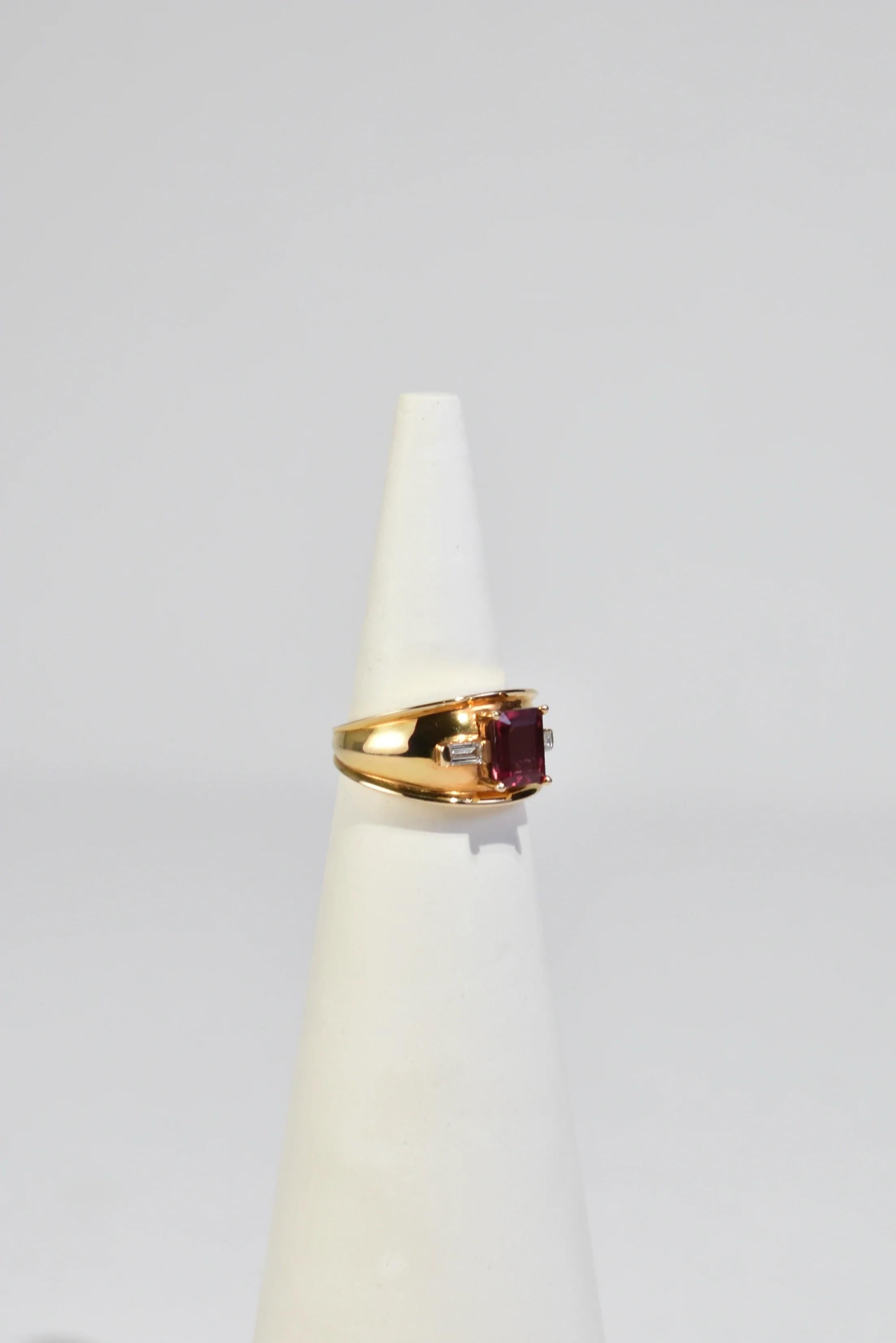 Baguette Cut Tourmaline Diamond Ring For Sale