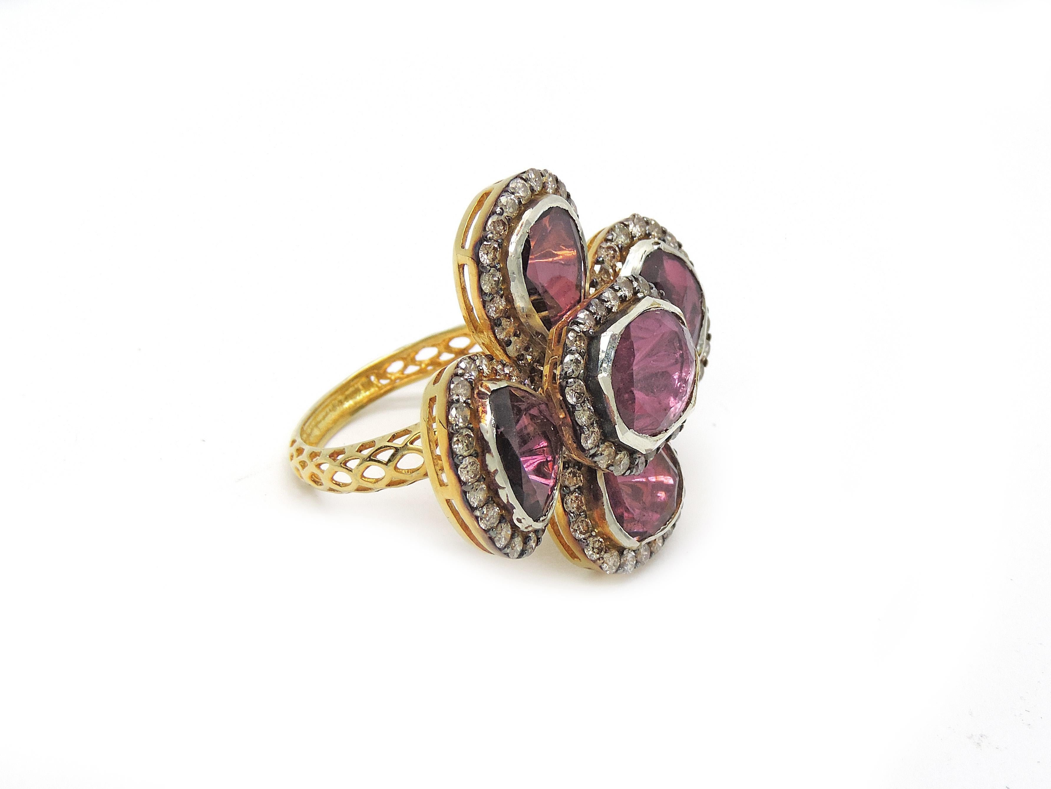 Bague Tourmaline Diamant Magnifique Bague Tourmaline Diamant Naturelle en Sil Unisexe en vente