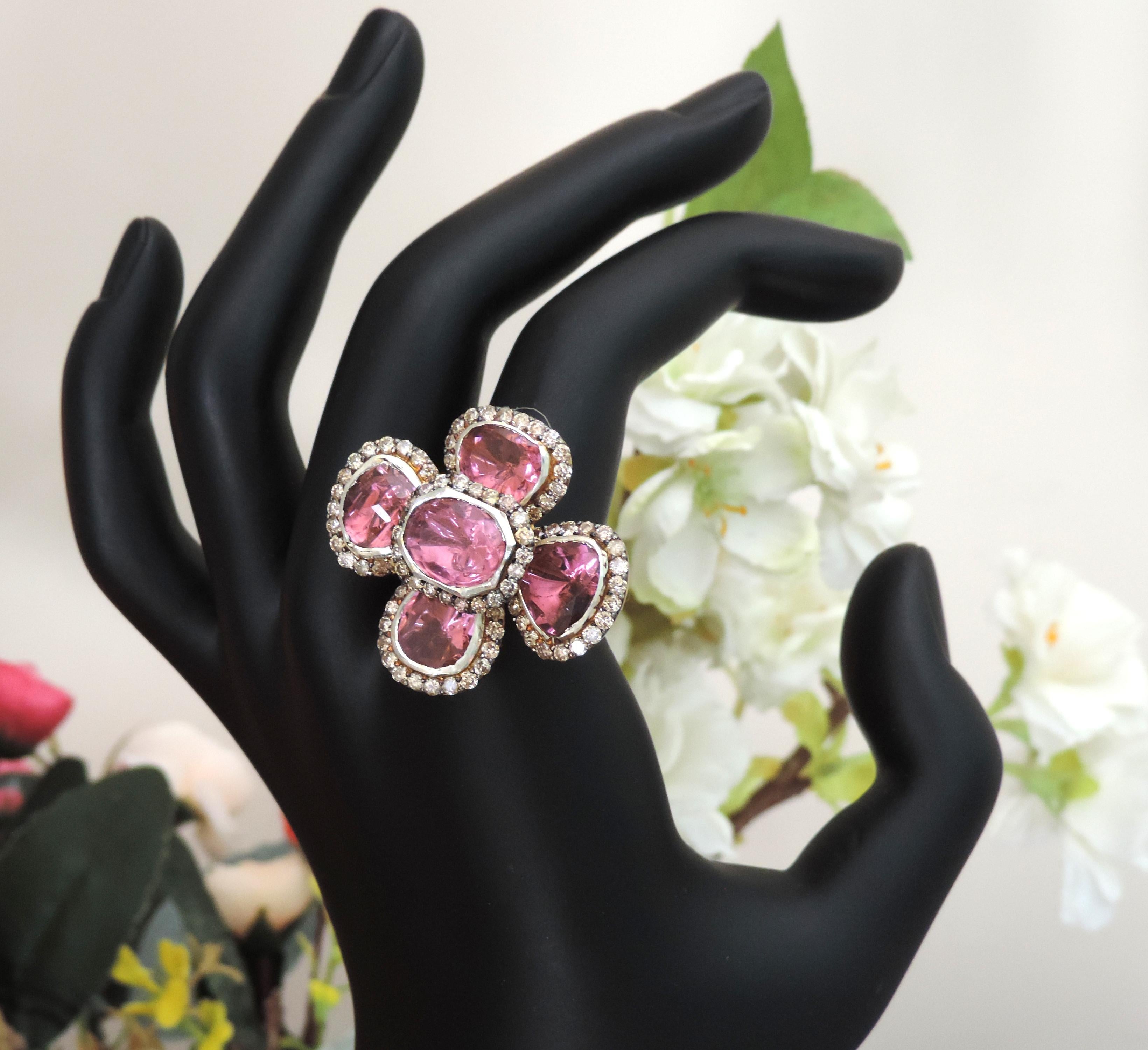 Bague Tourmaline Diamant Magnifique Bague Tourmaline Diamant Naturelle en Sil en vente 1