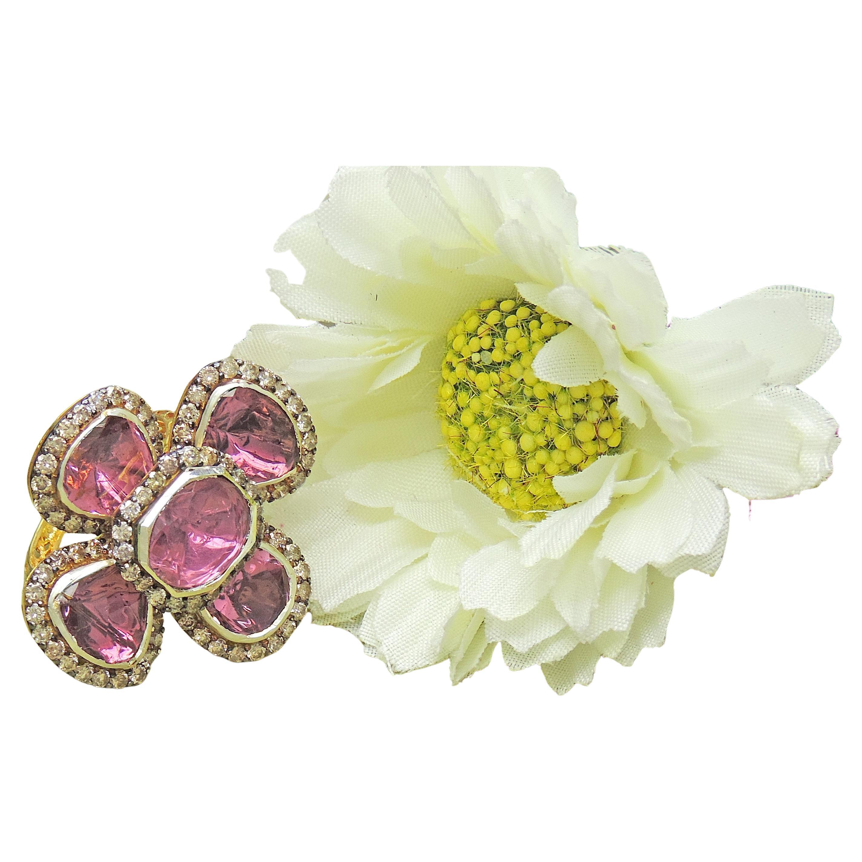 Bague Tourmaline Diamant Magnifique Bague Tourmaline Diamant Naturelle en Sil en vente