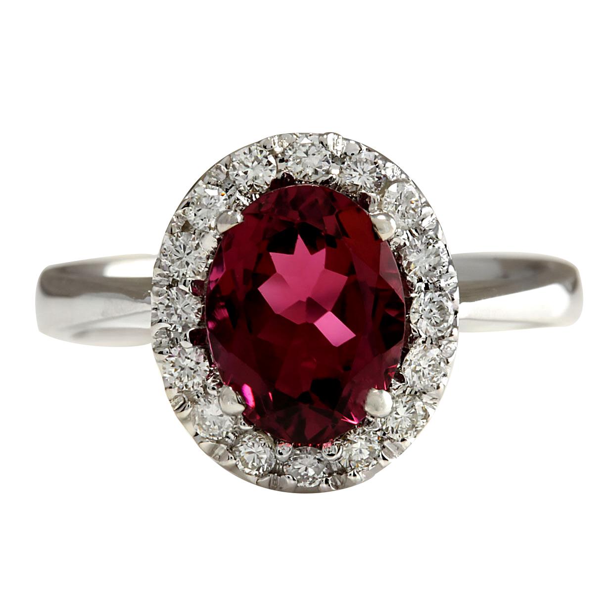 Tourmaline Diamond Ring In 14 Karat White Gold In New Condition For Sale In Los Angeles, CA