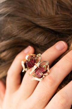 Tourmaline Diamond Ring Red Gold 14 Carat