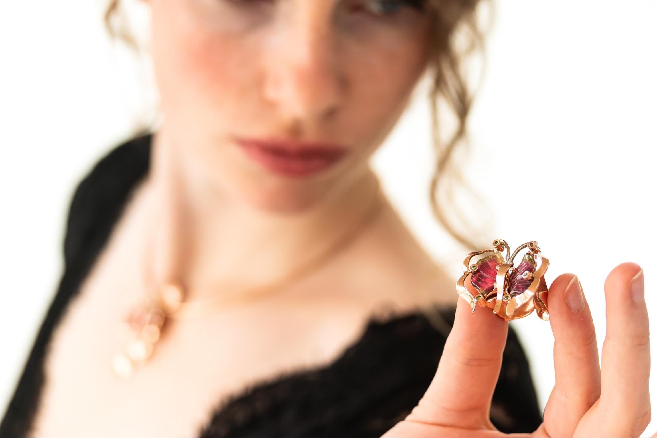 Turmalin Diamant Ring Rotgold 14 Karat (Zeitgenössisch) im Angebot