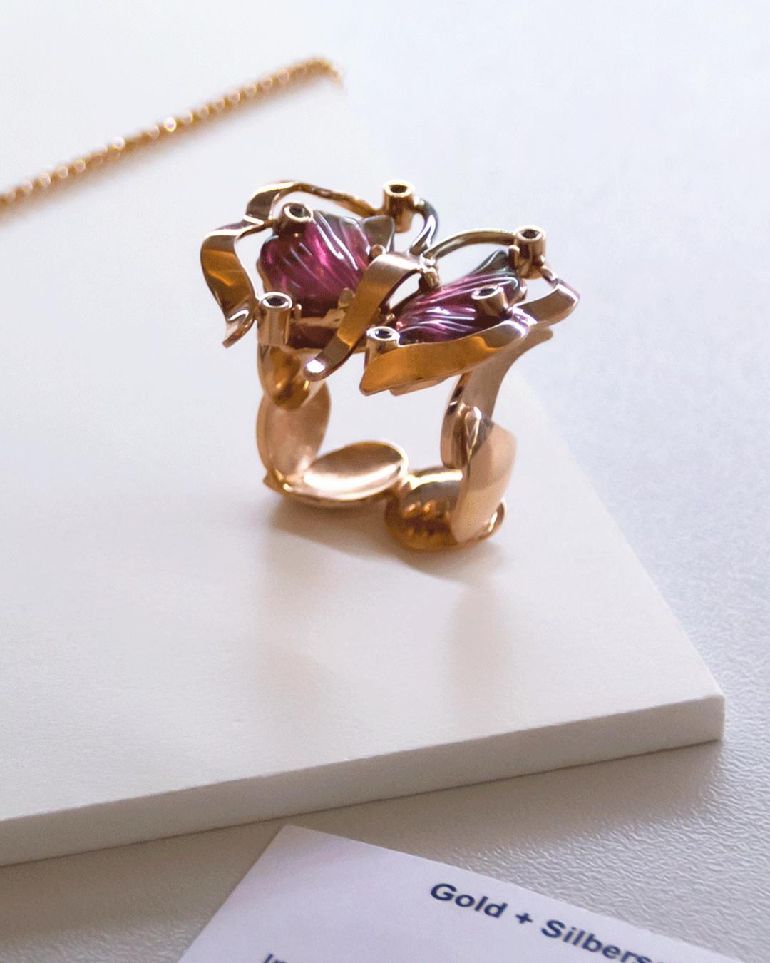 Turmalin Diamant Ring Rotgold 14 Karat Damen im Angebot