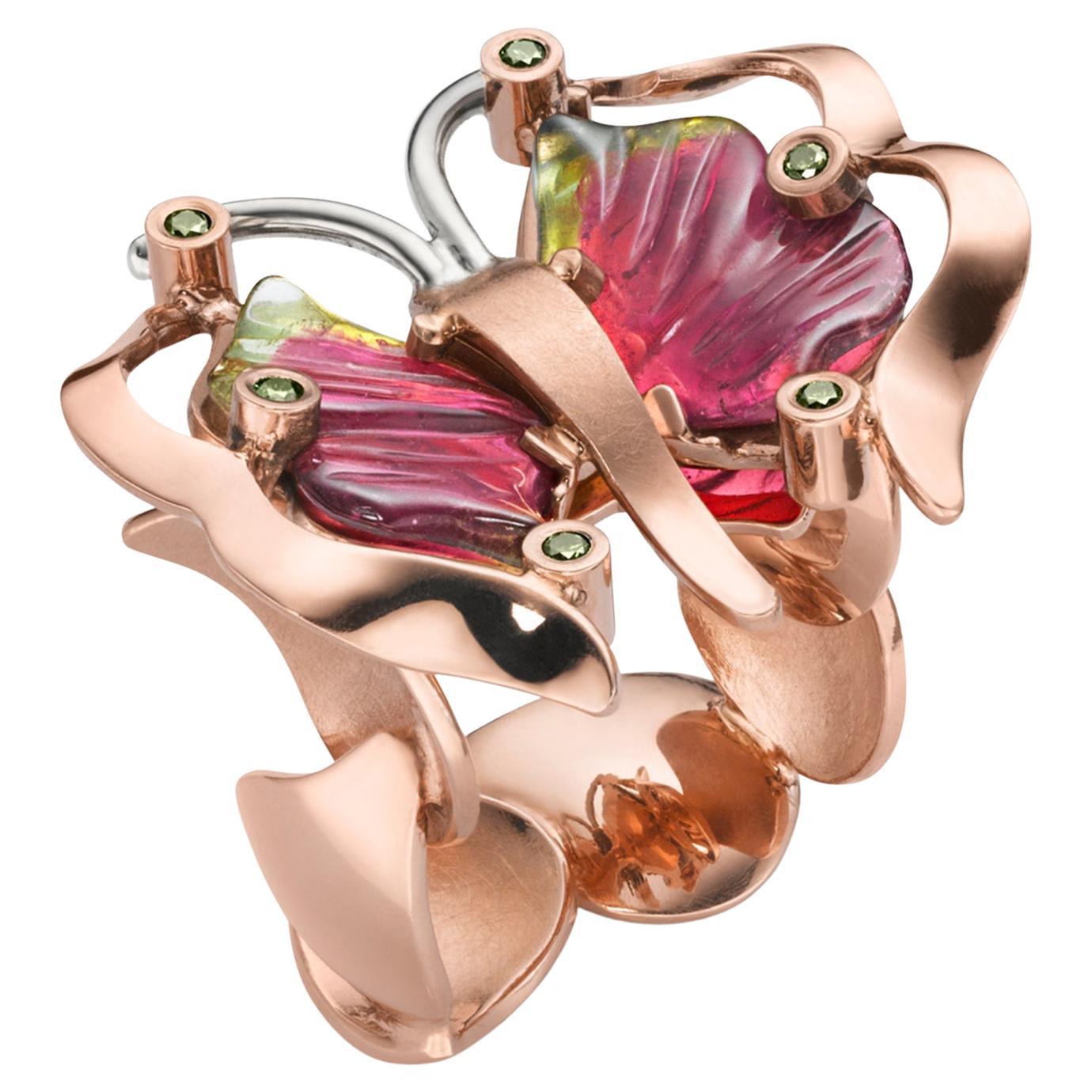 Turmalin Diamant Ring Rotgold 14 Karat im Angebot