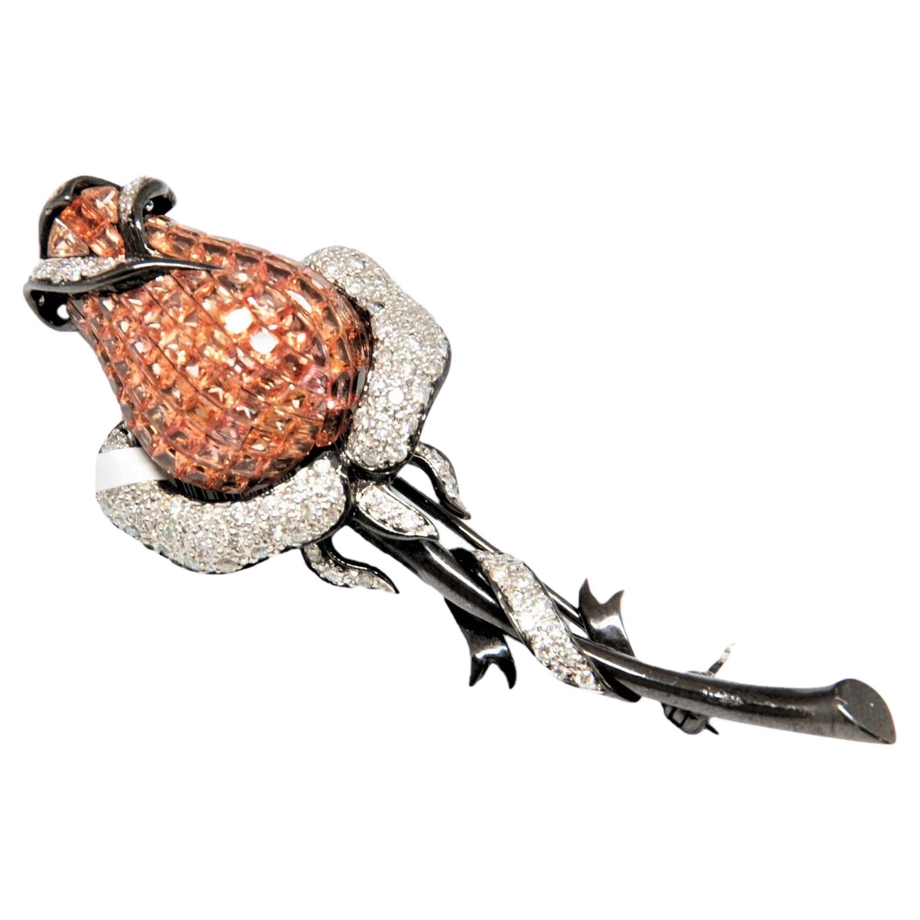 Tourmaline & Diamond Rose Pin
