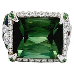Tourmaline Diamond Ruby Tsavorite Sapphire 18k White Gold Cocktail Ring