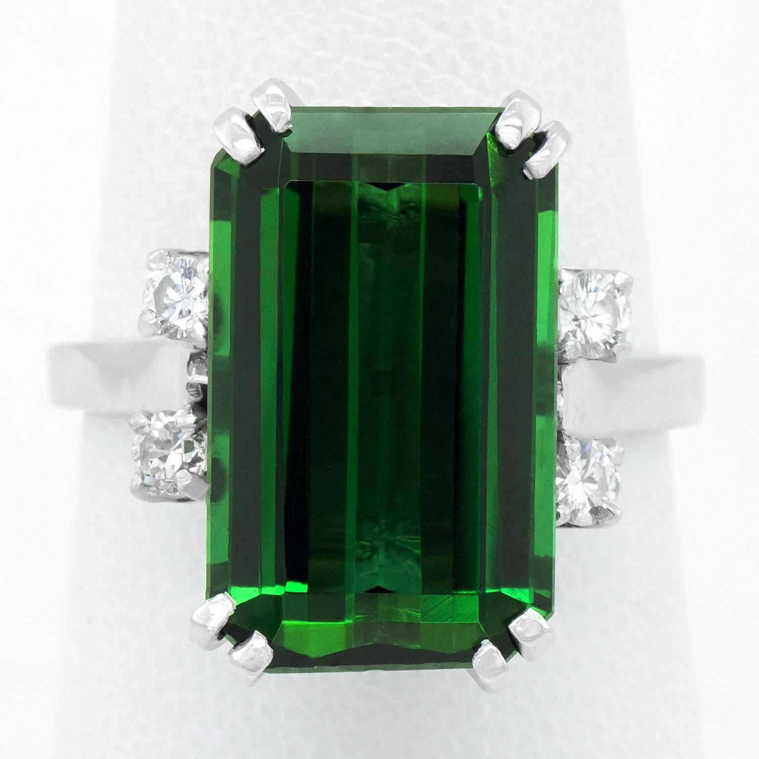 Emerald Cut Tourmaline & Diamond Sixties Ring For Sale