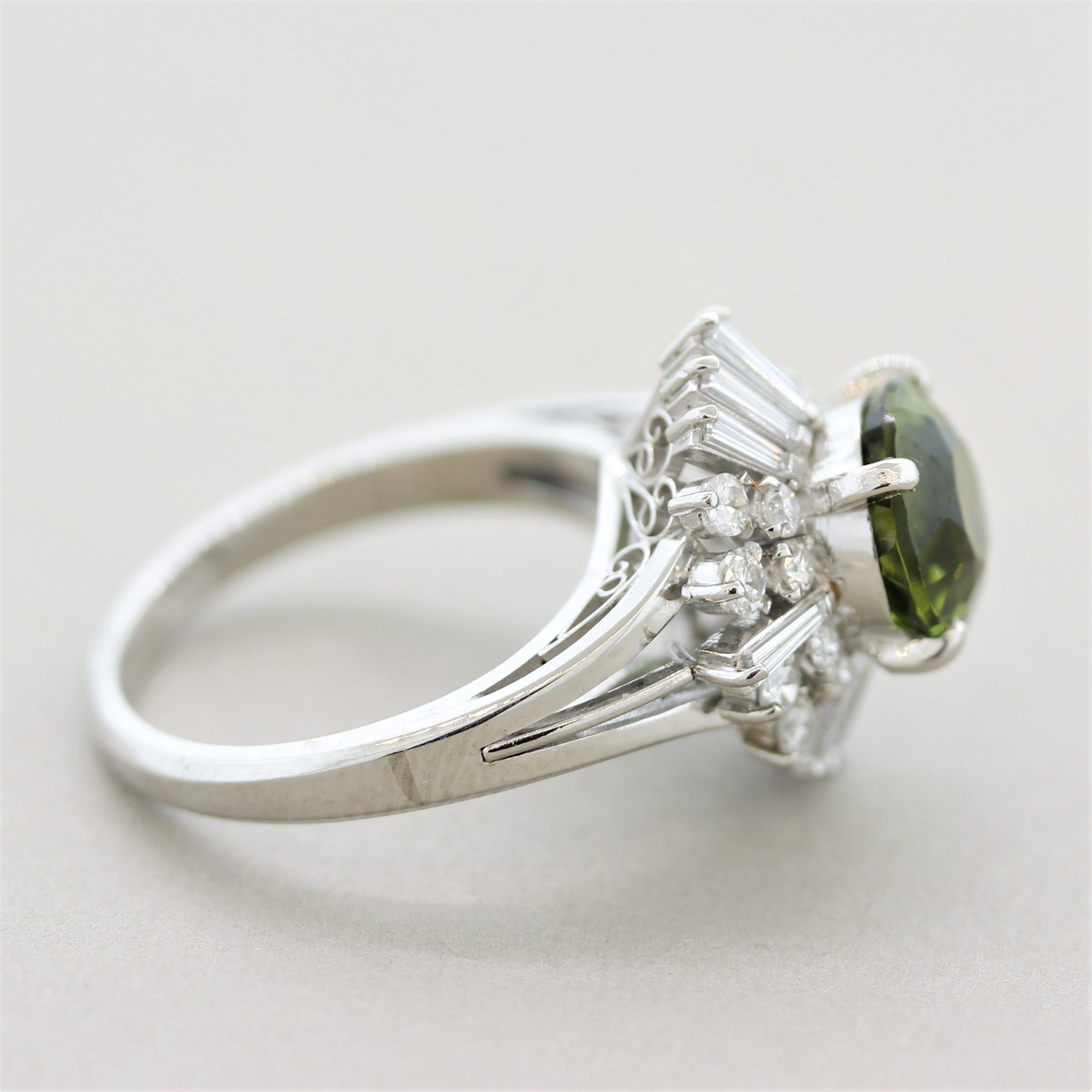 Tourmaline Diamond Spray Platinum Ring In New Condition For Sale In Beverly Hills, CA