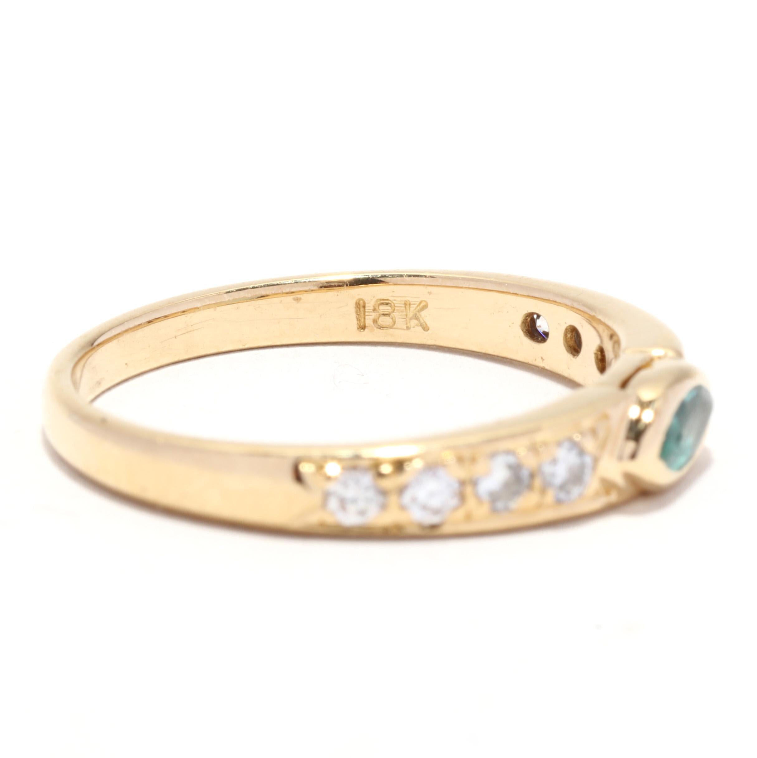 Women's or Men's Tourmaline Diamond Stackable Band Ring, 18KT Yellow Gold, Ring