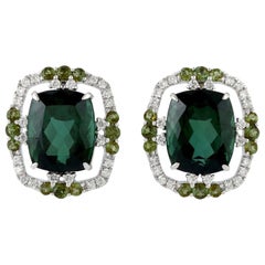 Tourmaline Diamond Stud 18 Karat Gold Earrings