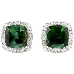 Tourmaline Diamond Stud 18 Karat Gold Earrings