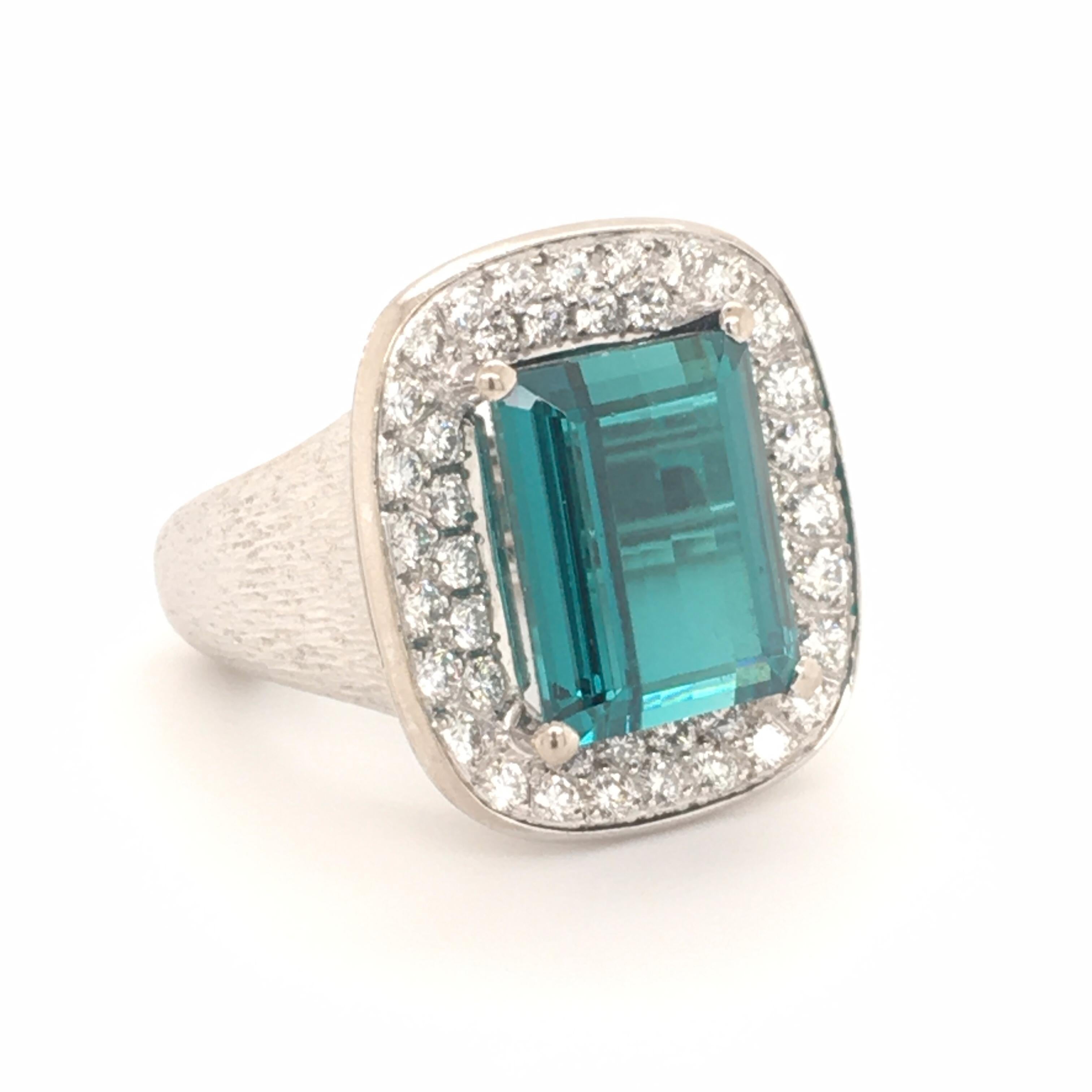 Contemporary Tourmaline Diamond White Gold Cocktail Ring For Sale
