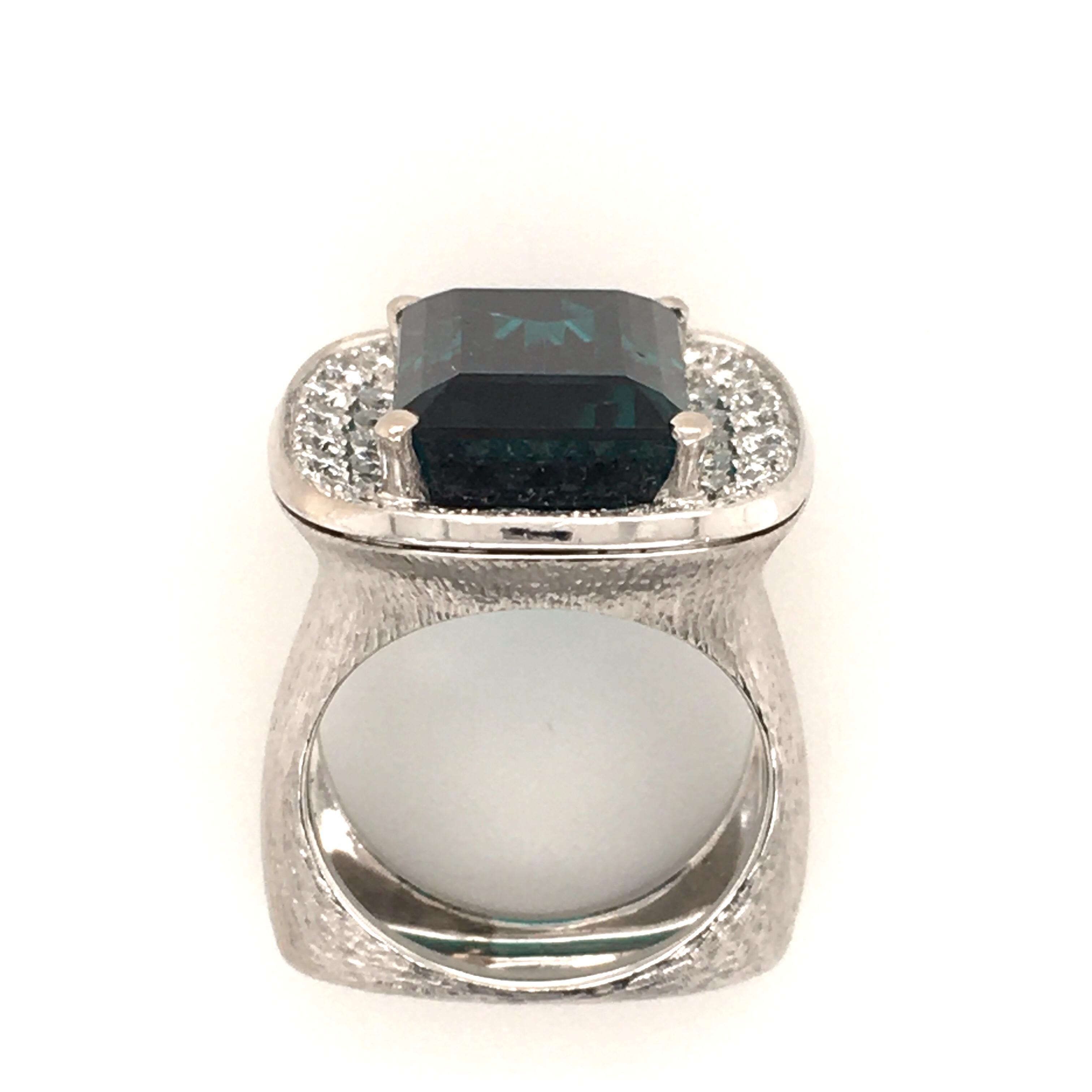 Emerald Cut Tourmaline Diamond White Gold Cocktail Ring For Sale
