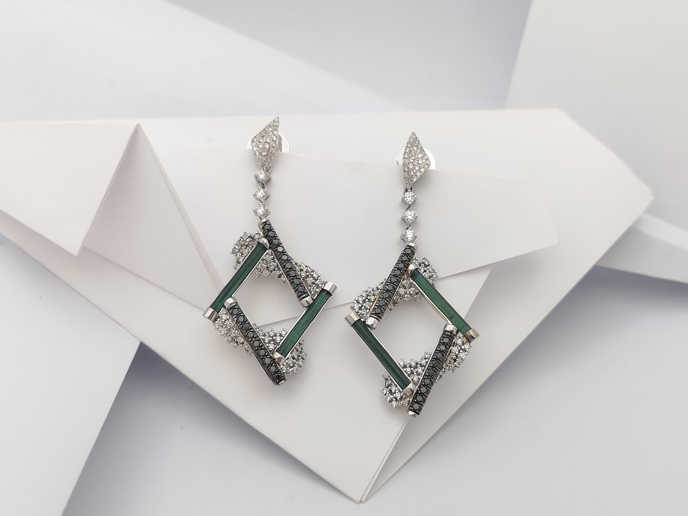 Mixed Cut Tourmaline, Diamond with Brown Diamond Earrings Set in 18 Karat White Gold  For Sale