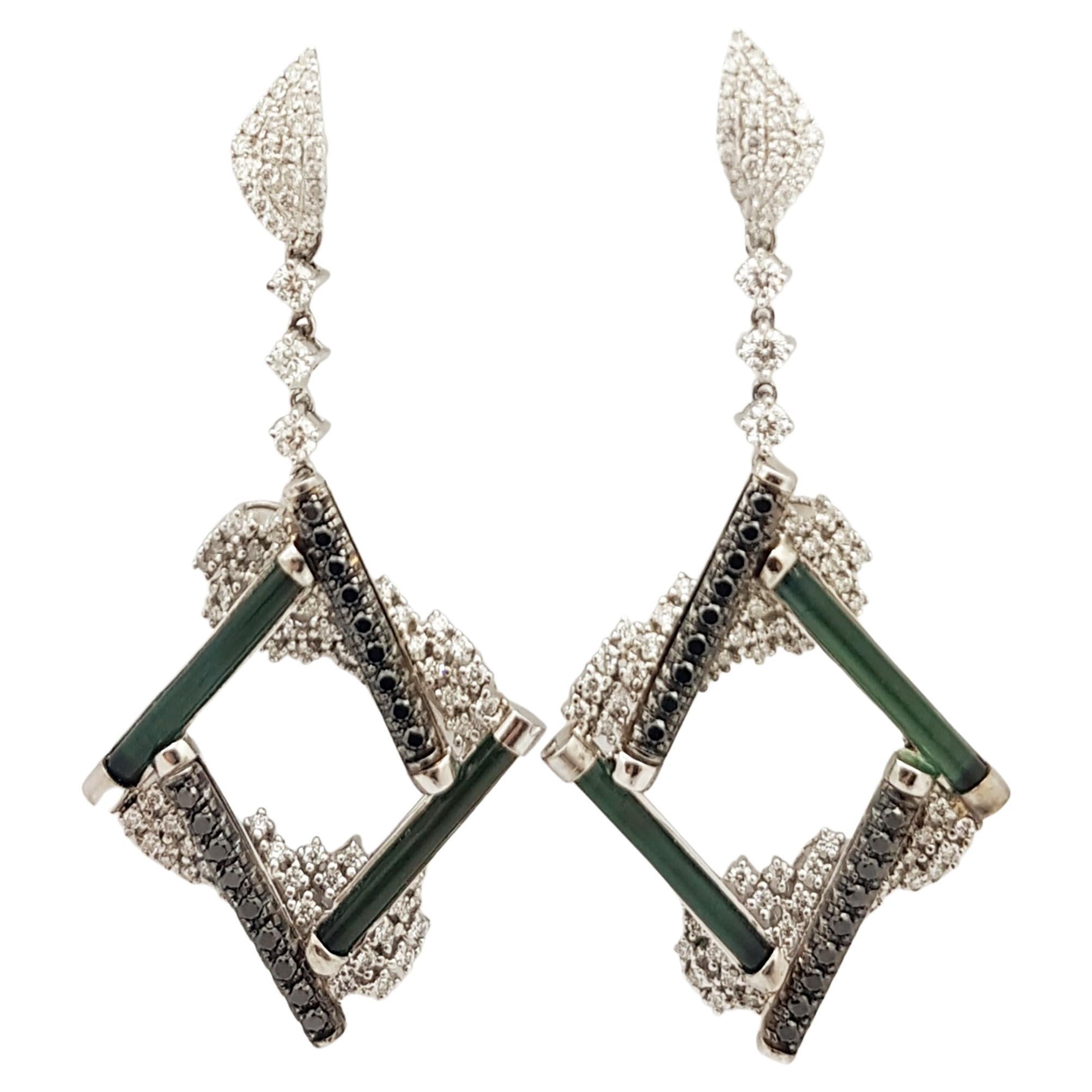 Tourmaline, Diamond with Brown Diamond Earrings Set in 18 Karat White Gold  For Sale