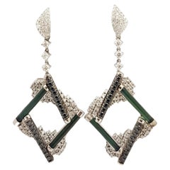 Tourmaline, Diamond with Brown Diamond Earrings Set in 18 Karat White Gold 