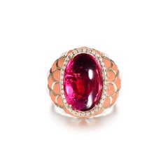 Tourmaline Diamond with Enamel Cocktail Ring in 14 Karat Yellow Gold