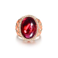 Tourmaline Diamond with Enamel Cocktail Ring in 14 Karat Yellow Gold