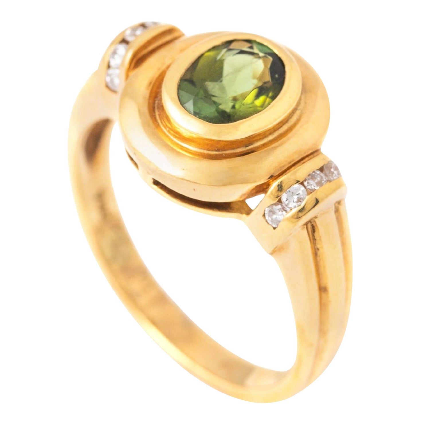 Anello con tormalina e diamanti in oro giallo 18 carati