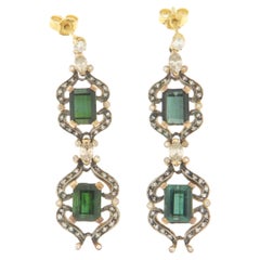Tourmaline Diamonds 14 Karat Yellow Gold Drop Earrings