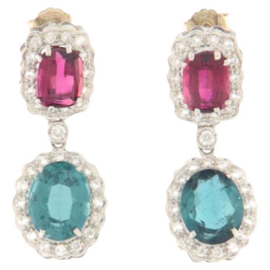 Tourmaline Diamonds 18 Karat White Gold Drop Earrings