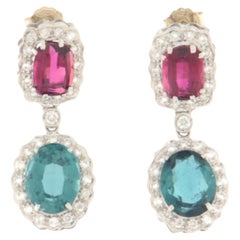 Tourmaline Diamonds 18 Karat White Gold Drop Earrings