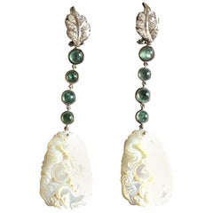 Boucles d'oreilles dragon blanc en or blanc 18 carats avec tourmaline et diamants