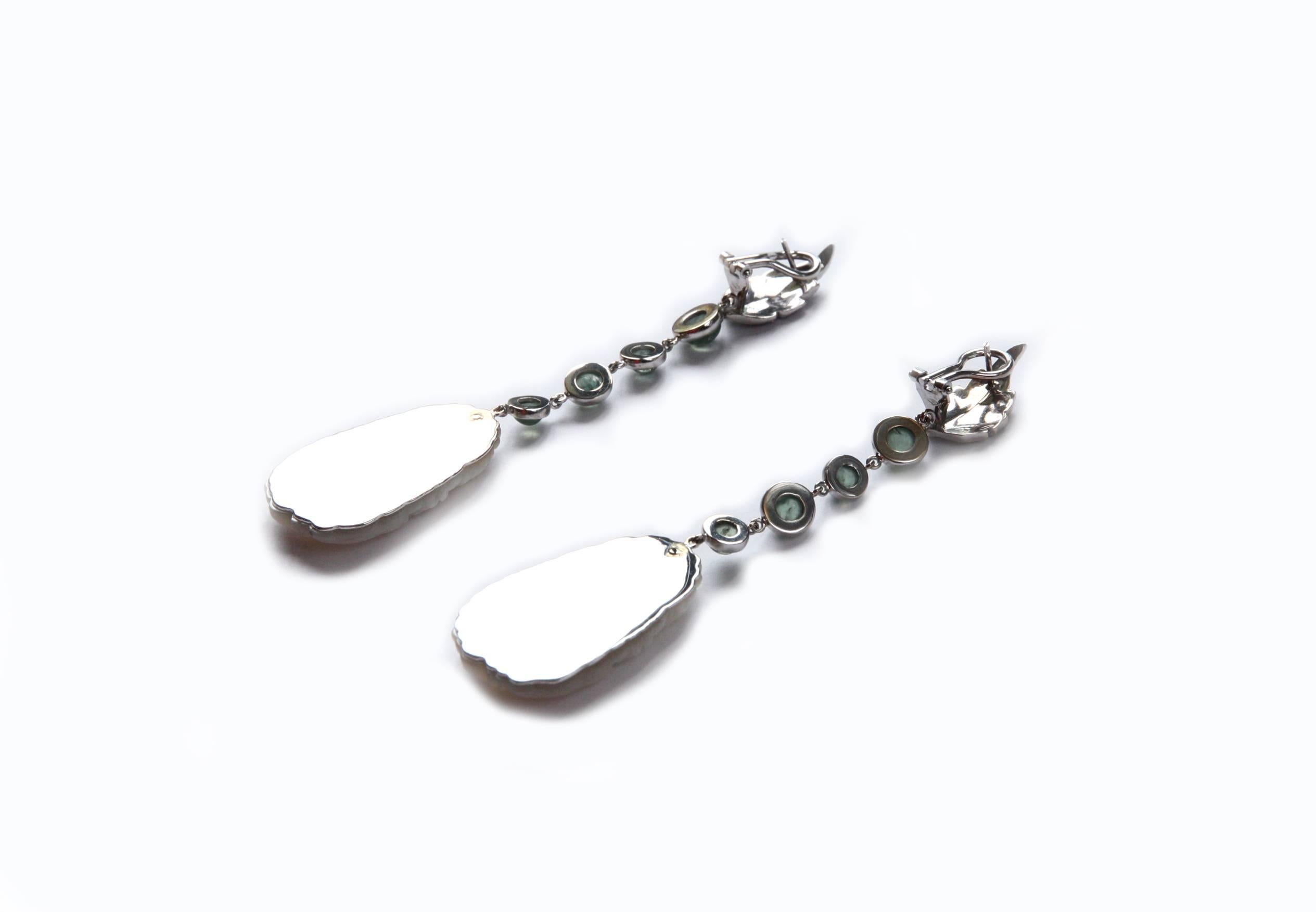 Brilliant Cut Tourmaline Diamonds 18 Karat White Gold White Dragon Earrings For Sale
