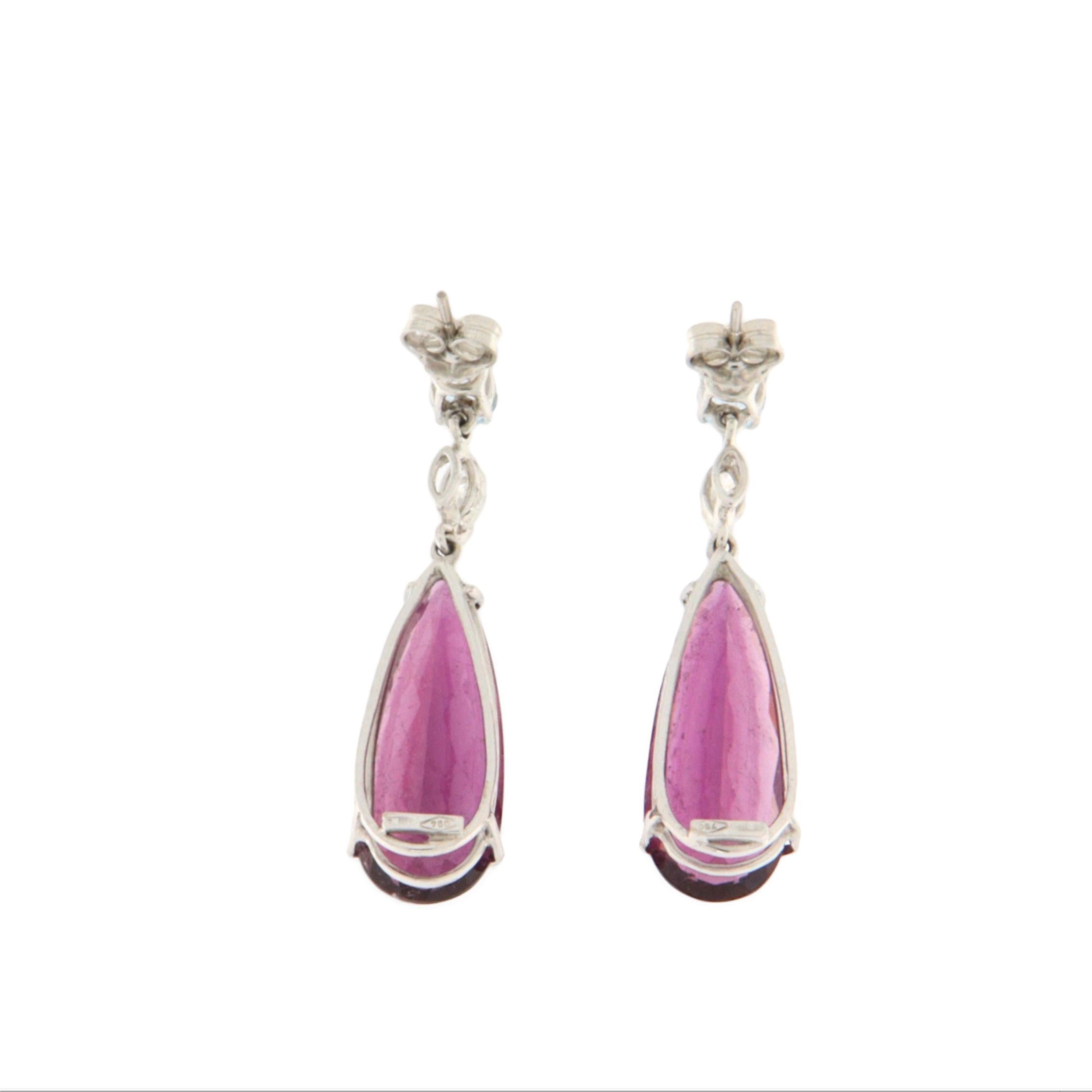 Taille brillant Pendants d'oreilles en or blanc 18 carats avec tourmaline, diamants et aigue-marine en vente