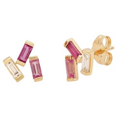 Tourmaline, Diamonds Cluster Earrings, 14 Karat Gold, Ben Dannie