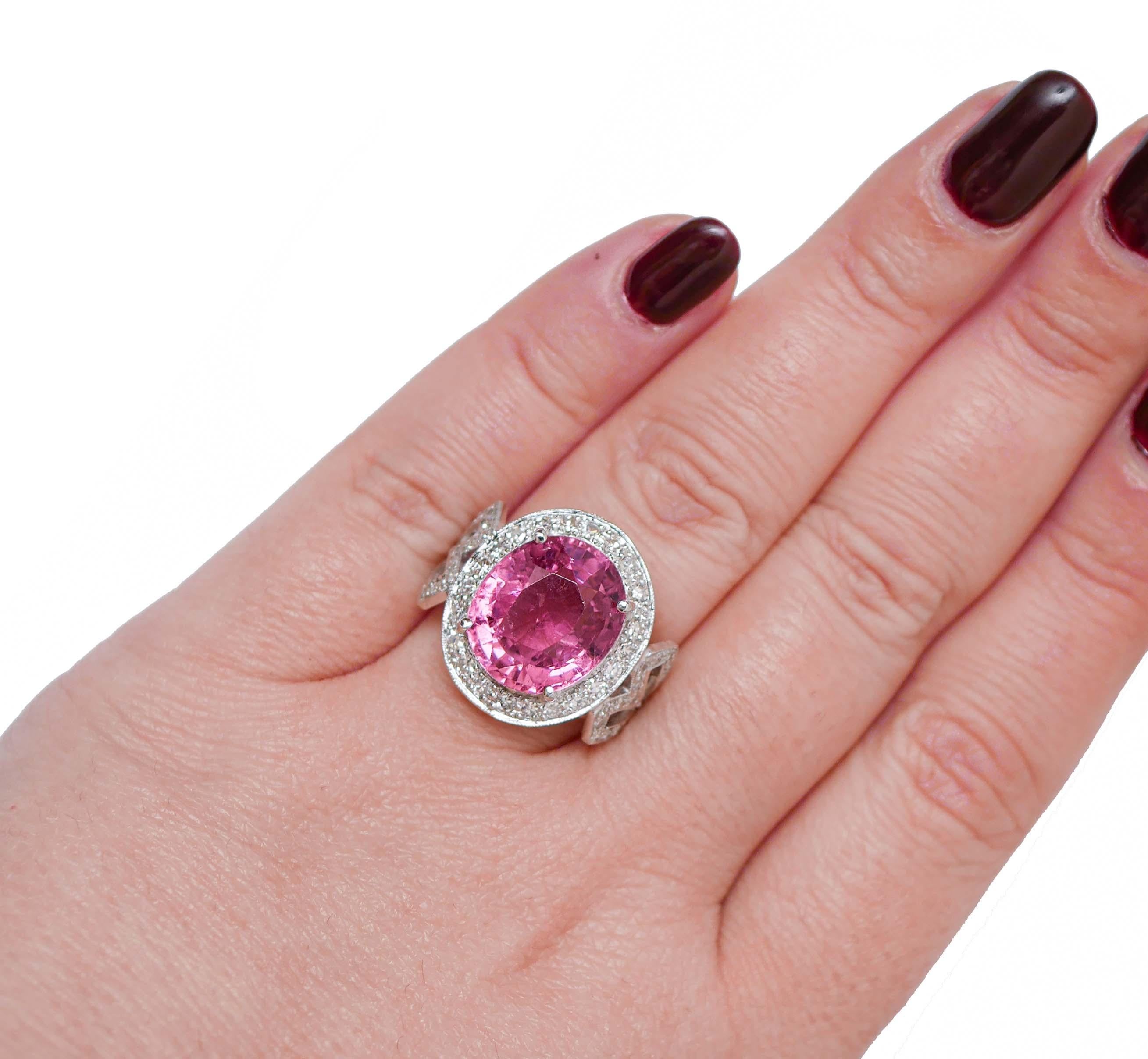 Tourmaline, Diamonds, Platinum Ring. In Good Condition For Sale In Marcianise, Marcianise (CE)