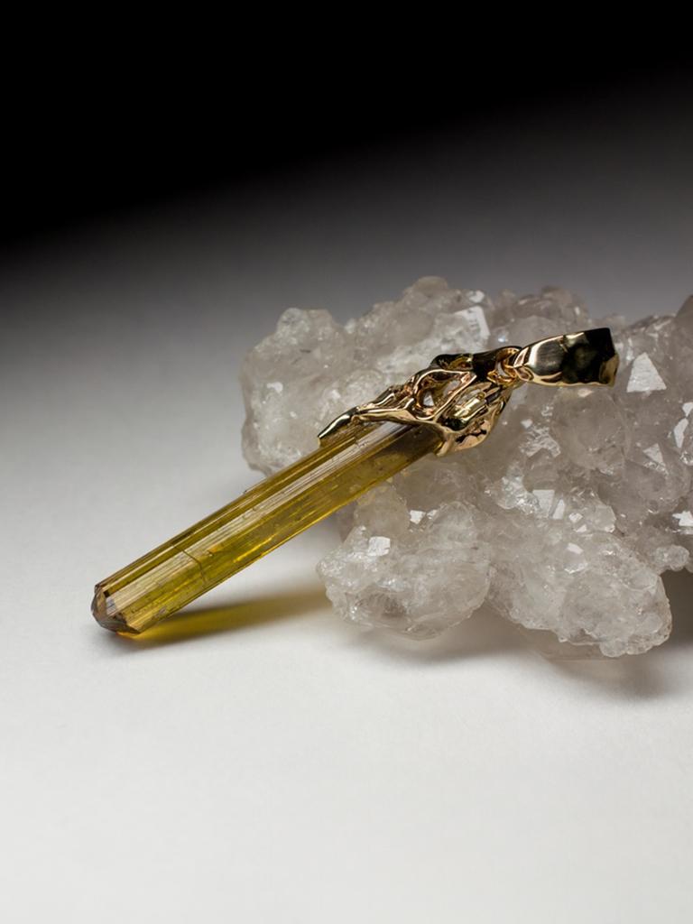 Tourmaline Dravite Crystal Gold Pendant Brownish Green Healing Raw Uncut Stone For Sale 2