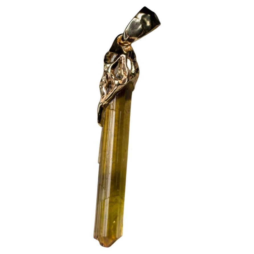 Tourmaline Dravite Crystal Gold Pendant Brownish Green Healing Raw Uncut Stone For Sale